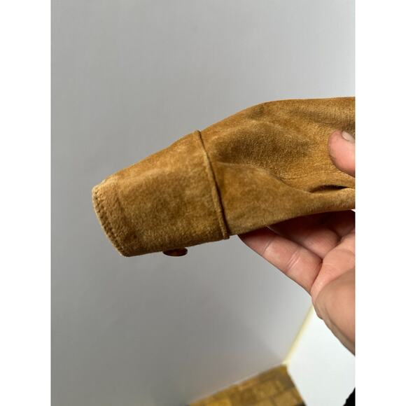Margaret Godfrey Vintage Suede Jacket M Boho Western Ruffle Button Down Camel - Picture 8 of 12